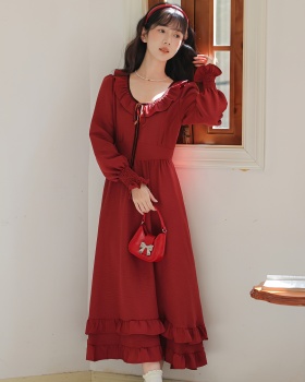 Retro France style pinched waist corset rose big skirt dress