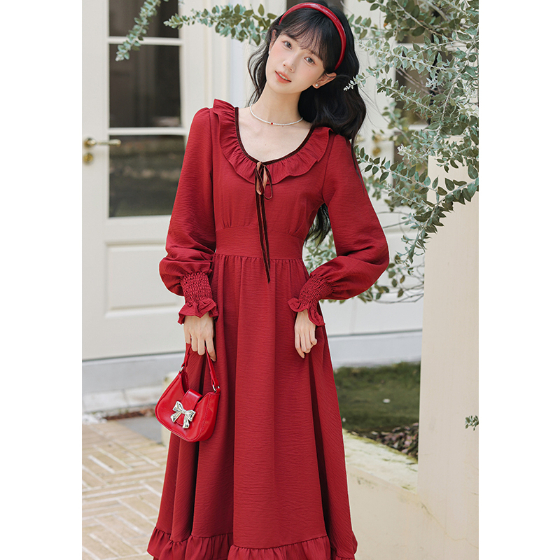 Retro France style pinched waist corset rose big skirt dress