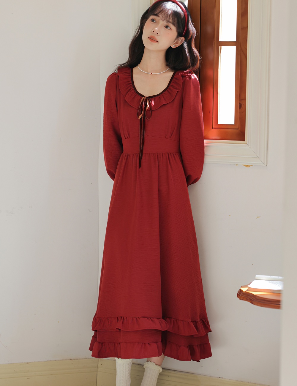 Retro France style pinched waist corset rose big skirt dress