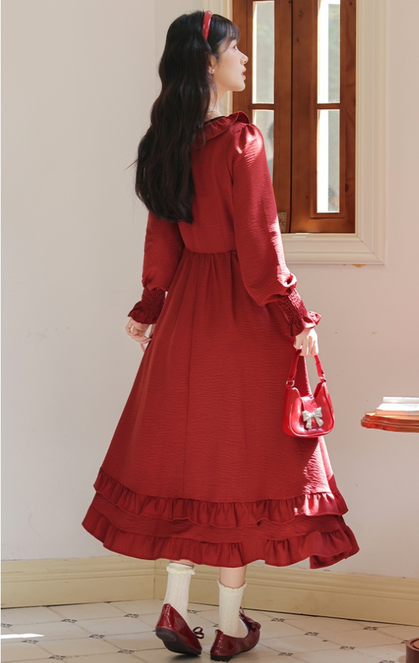 Retro France style pinched waist corset rose big skirt dress