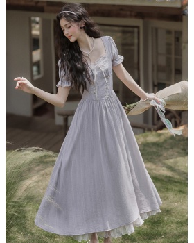 High waist sweet A-line dress temperament tender long dress