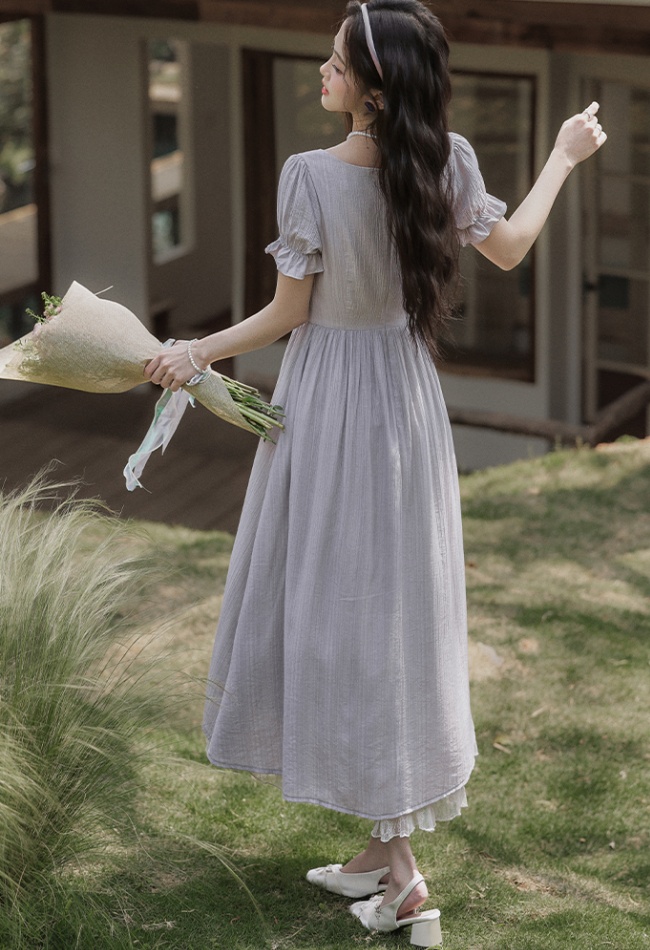 High waist sweet A-line dress temperament tender long dress