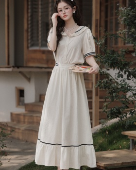 France style skirt navy collar shirt a set for women