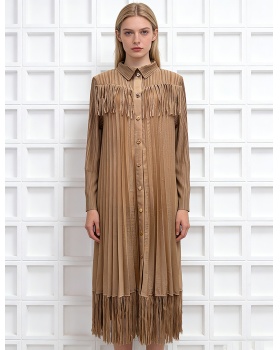 Fold small lapel tassels cardigan loose splice dress