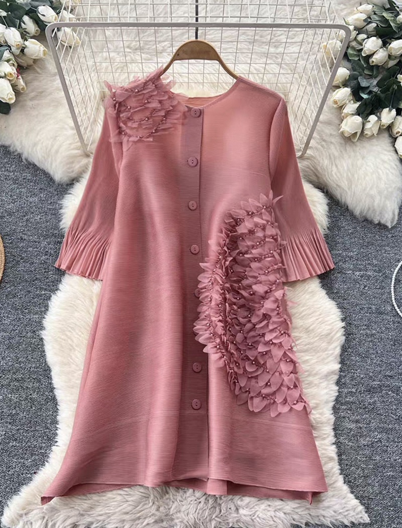 Colors fold cardigan trumpet sleeves beading dress for women