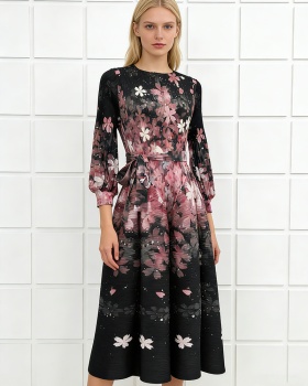 Slim elegant France style printing bandage fold dress