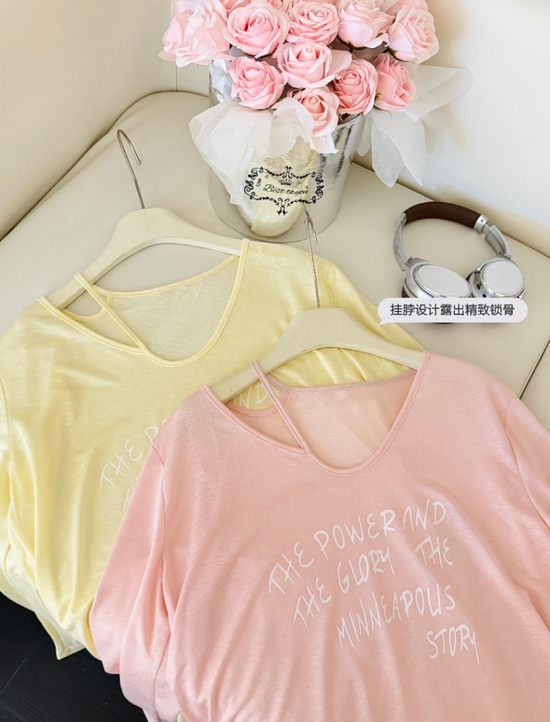 Thin Korean style T-shirt letters summer tops for women