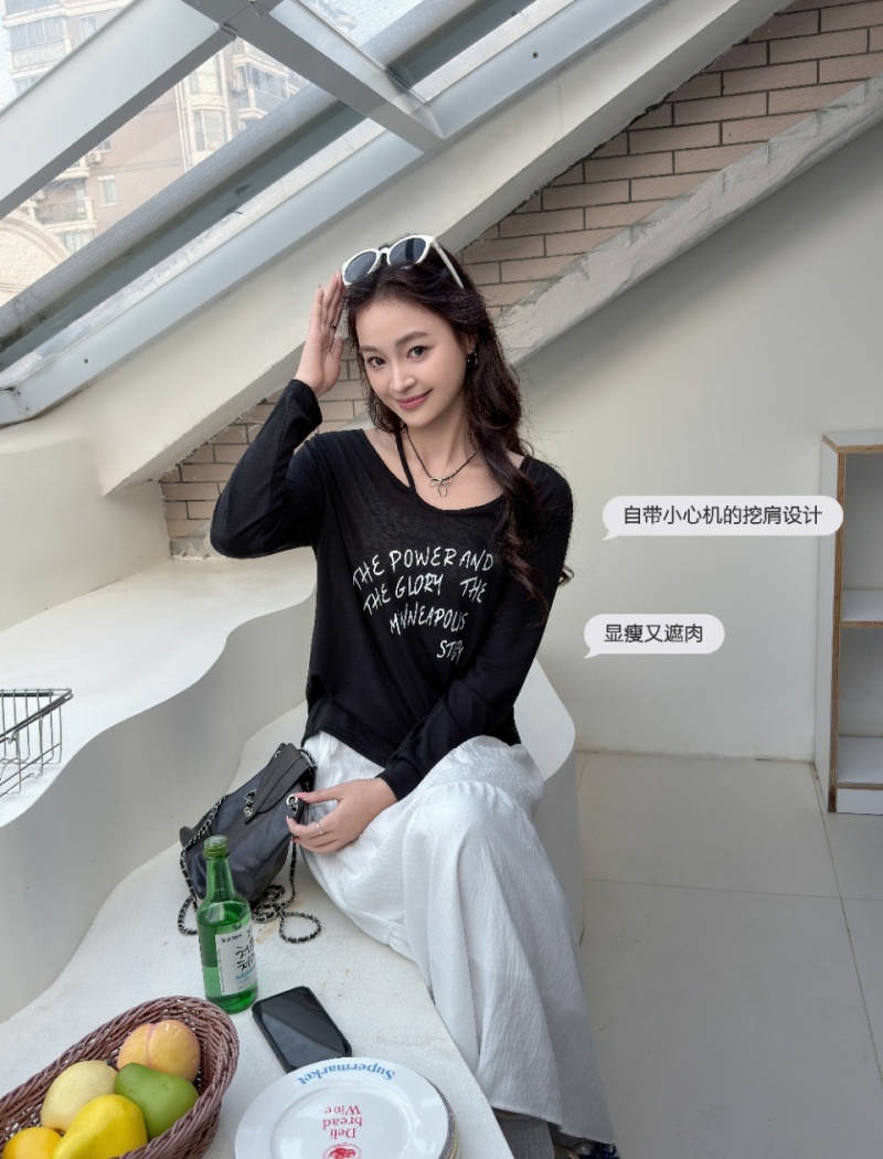 Thin Korean style T-shirt letters summer tops for women