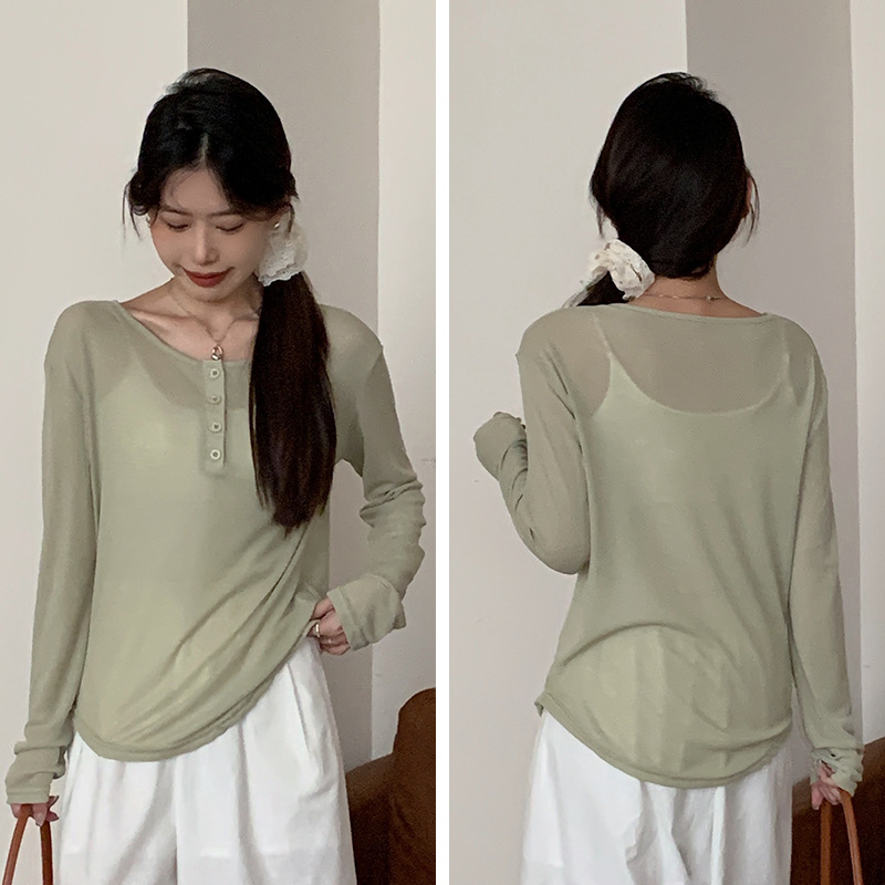 Summer long sleeve smock loose thin shirts for women