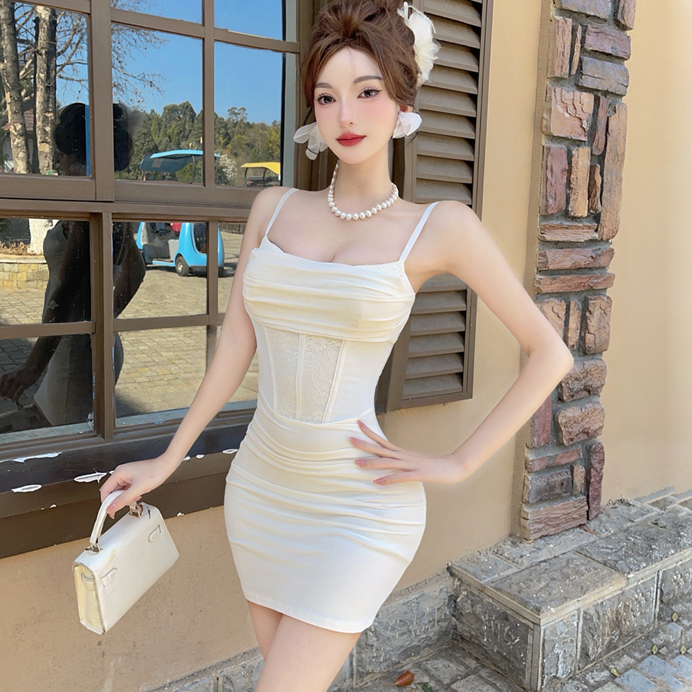 Ladies package hip dress sling fold T-back