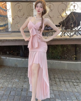 Enticement vacation halter dress slim pink formal dress
