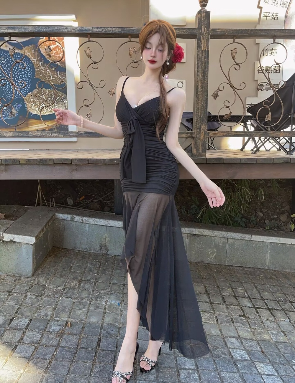 Enticement vacation halter dress slim pink formal dress