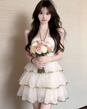 Diamond halter France style niche gauze dress for women