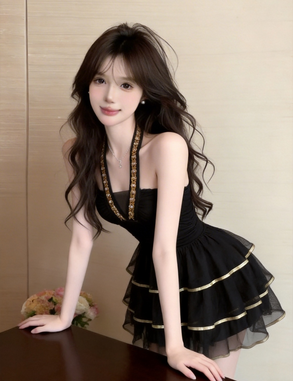 Diamond halter France style niche gauze dress for women