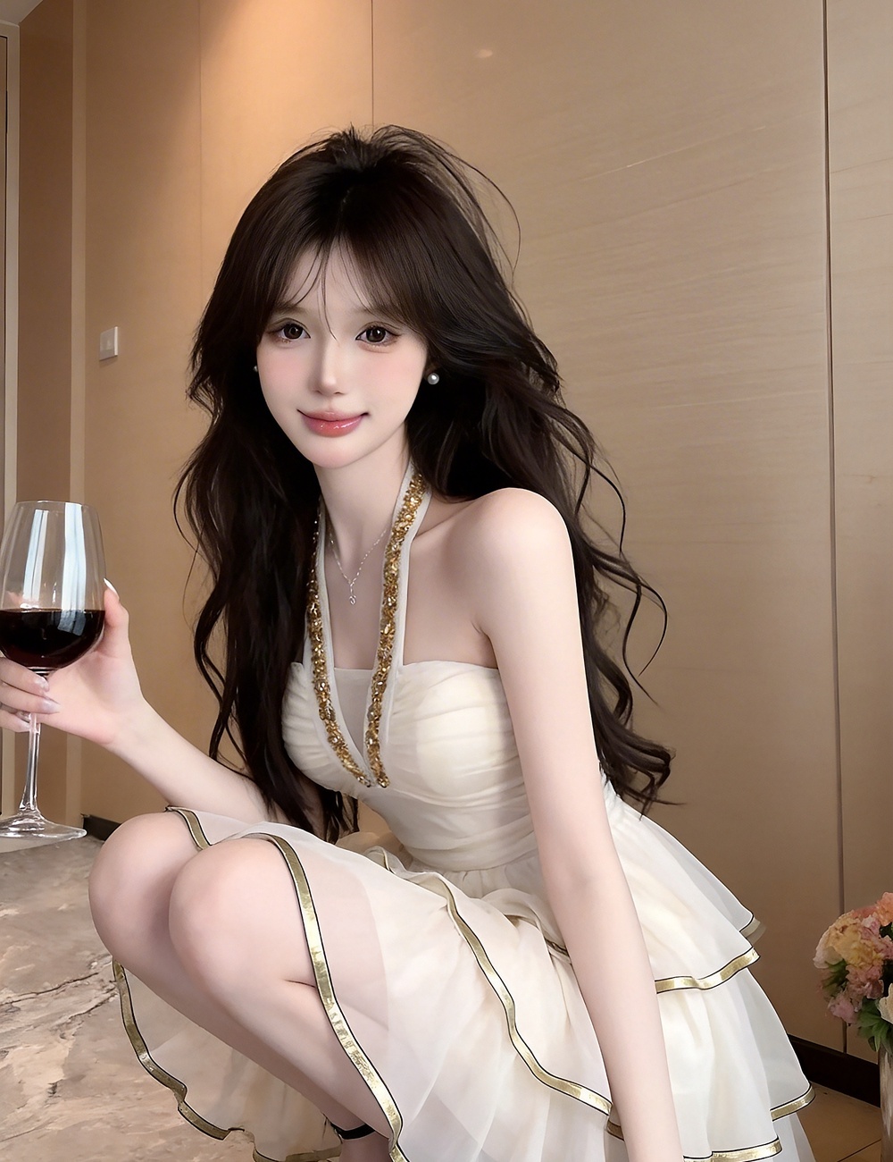 Diamond halter France style niche gauze dress for women