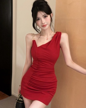 Sexy slim dress sloping shoulder T-back for women