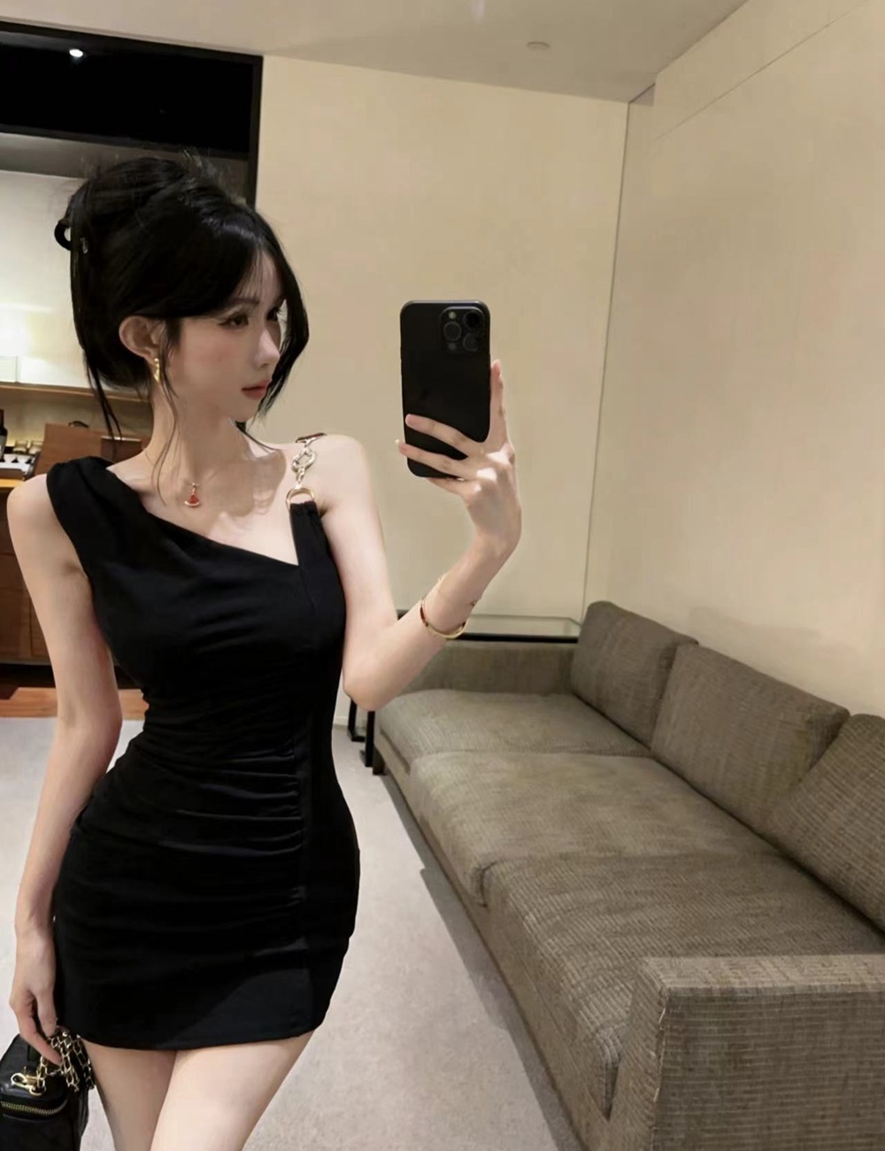 Sexy slim dress sloping shoulder T-back for women