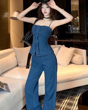 Slim sling long pants European style vest 2pcs set