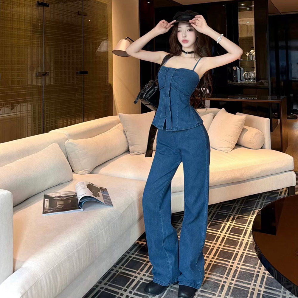 Slim sling long pants European style vest 2pcs set