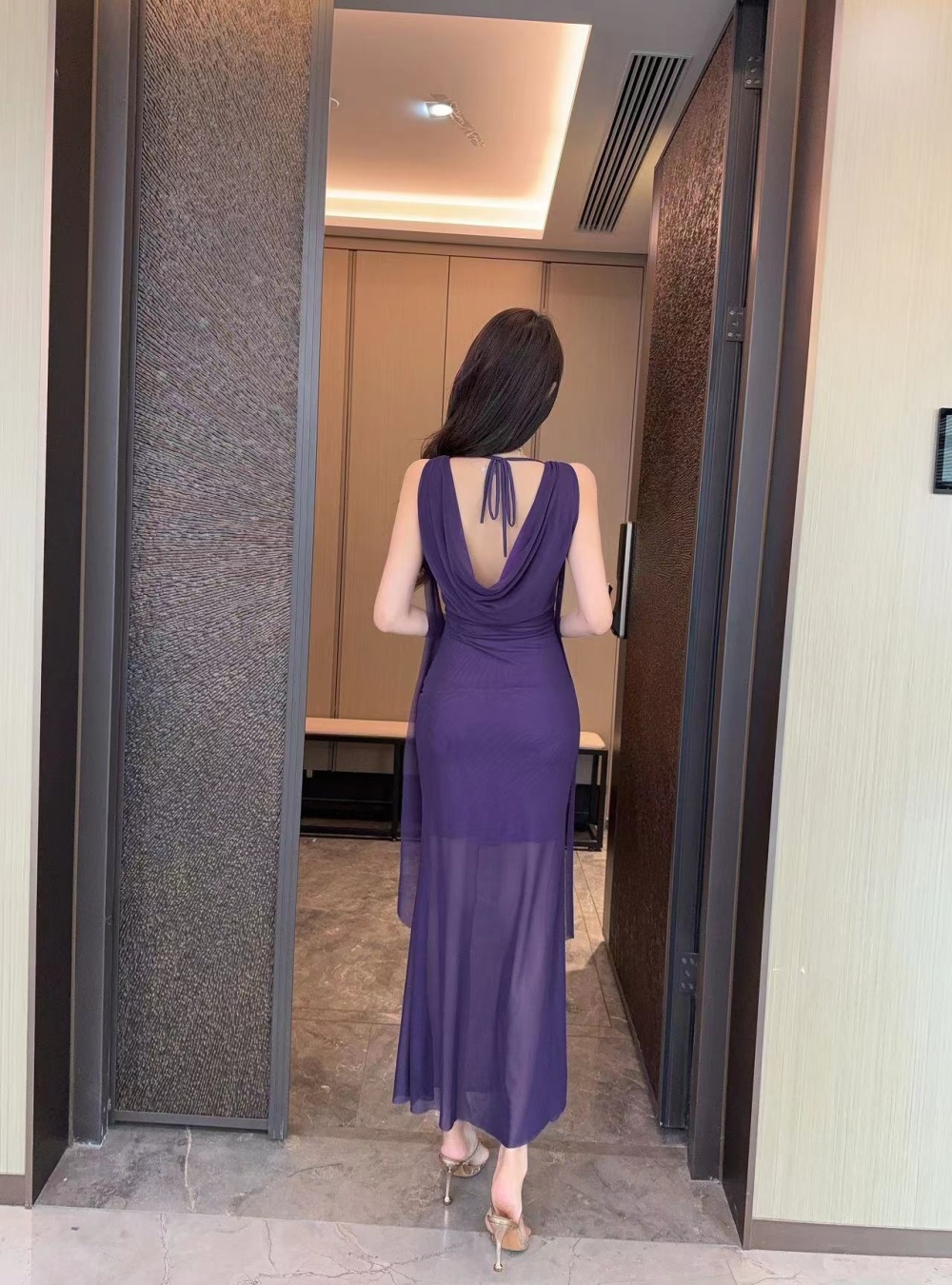 Strapless sleeveless long low-cut bottoming gauze dress