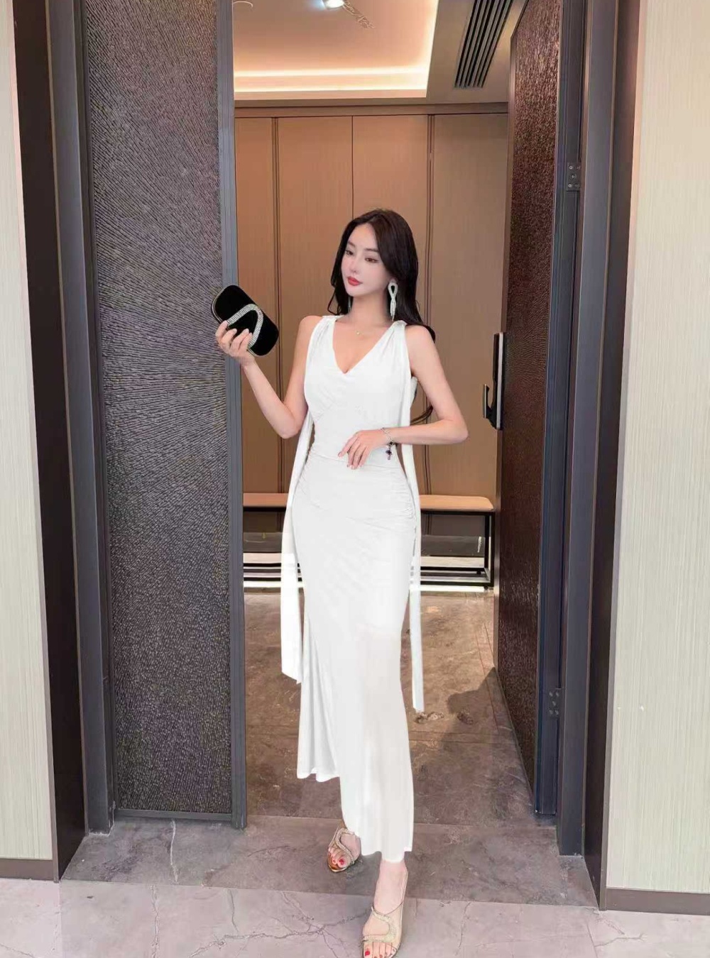 Strapless sleeveless long low-cut bottoming gauze dress