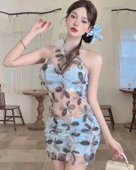 Enticement short flowers sexy package hip party dress