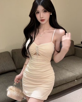 Gauze hollow splice spicegirl with chest pad slim sling dress