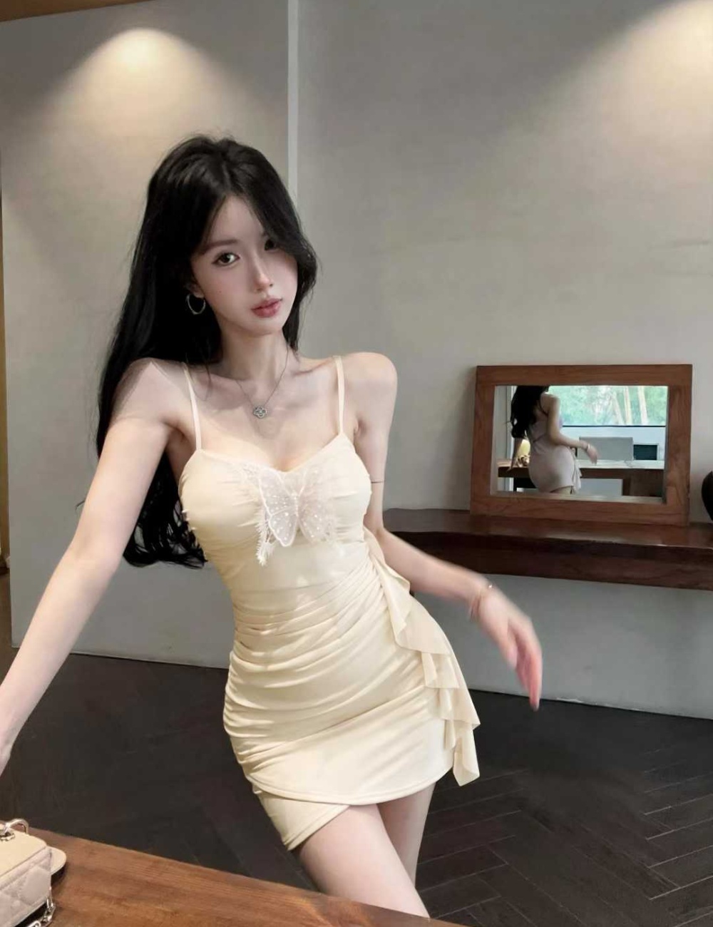 Gauze tassels bottoming sling sexy splice short dress