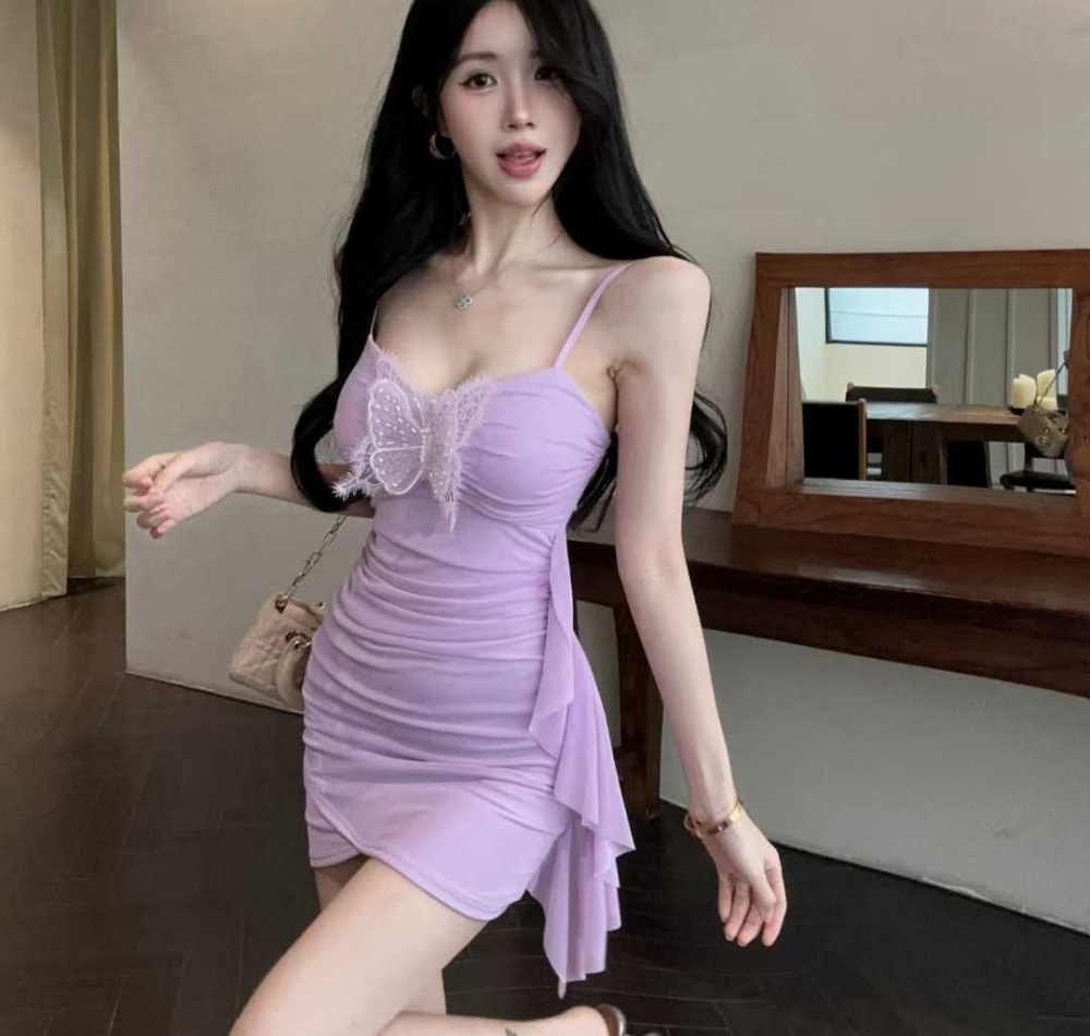 Gauze tassels bottoming sling sexy splice short dress