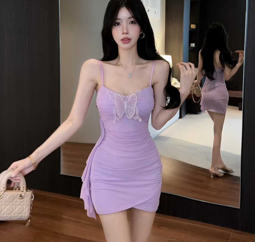 Gauze tassels bottoming sling sexy splice short dress