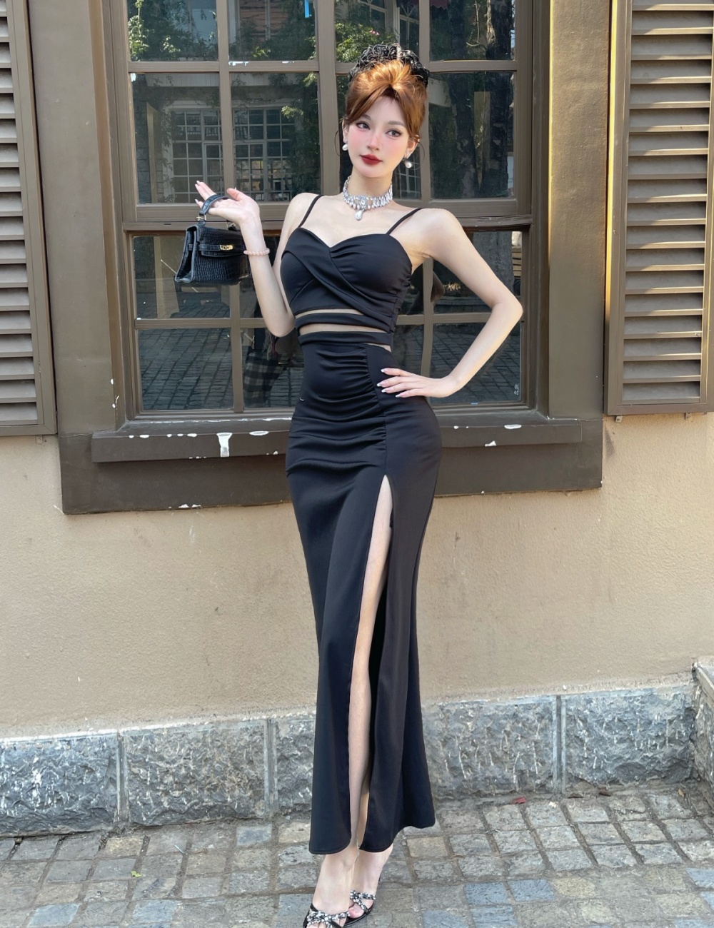 Enticement sling dress high split temperament long dress