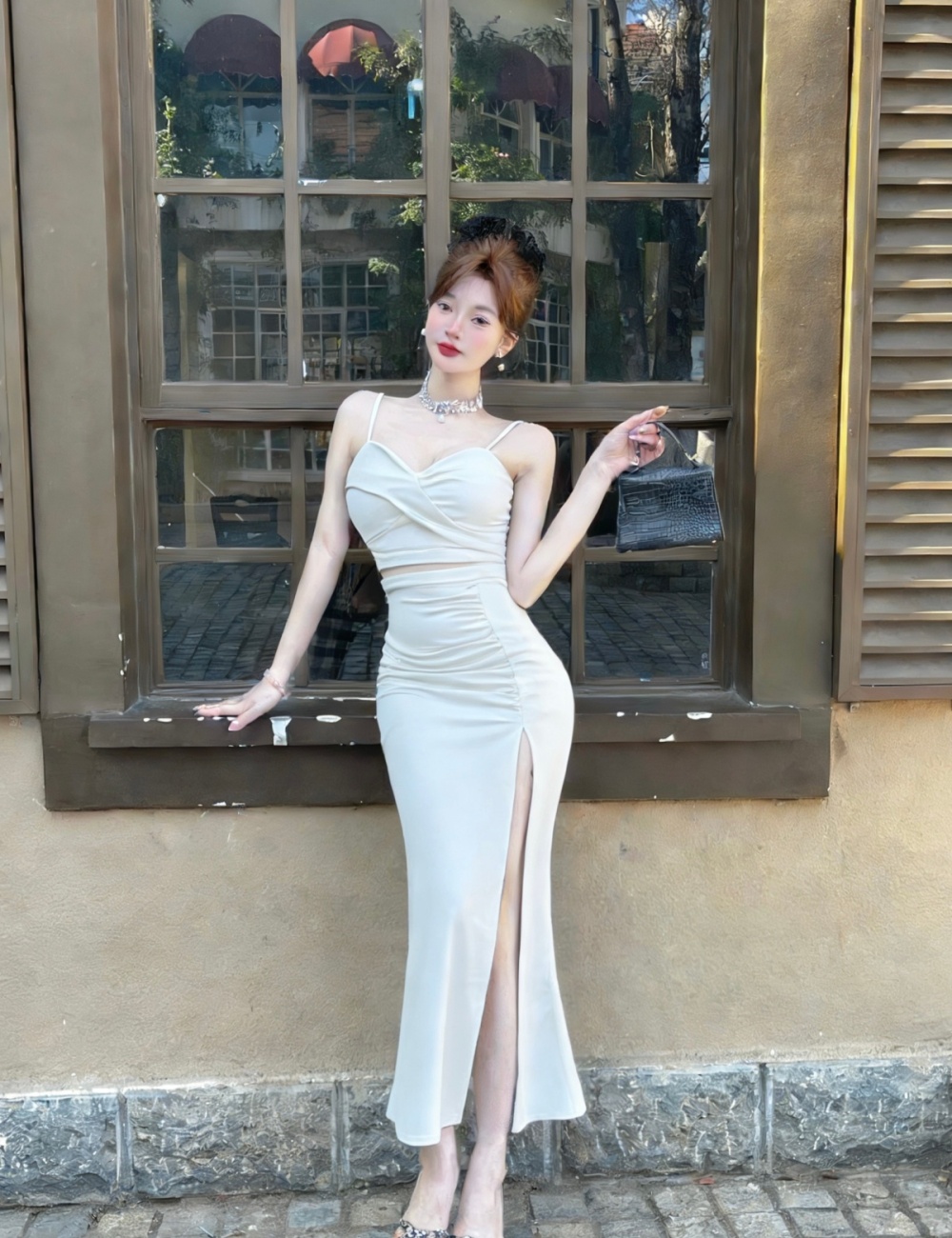 Enticement sling dress high split temperament long dress