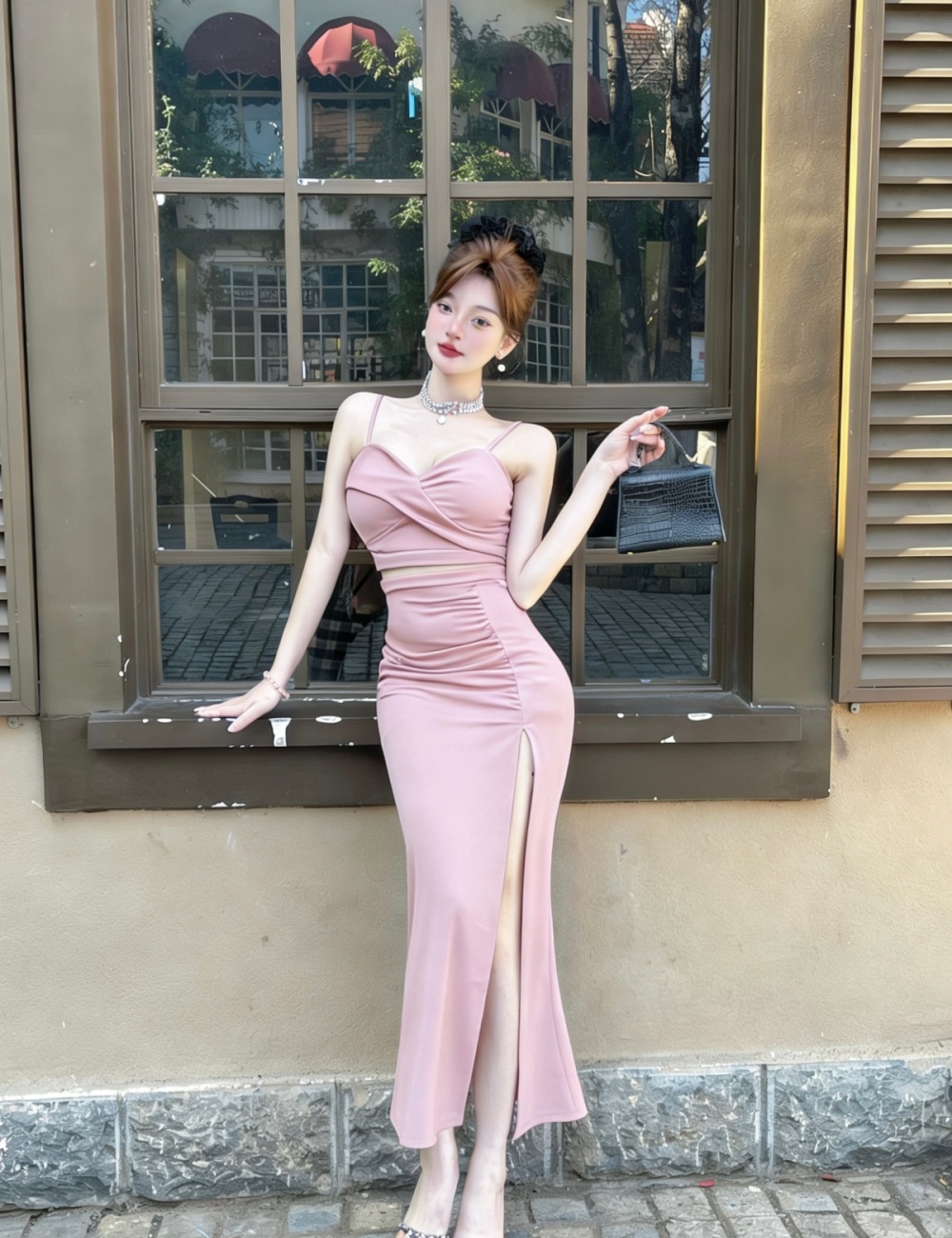 Enticement sling dress high split temperament long dress