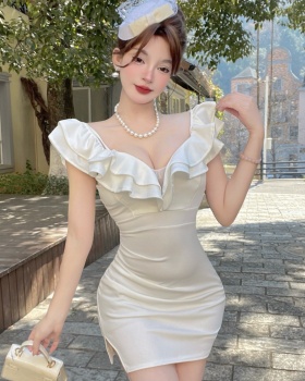 Lotus leaf edges wrapped chest sexy temperament slim sling dress