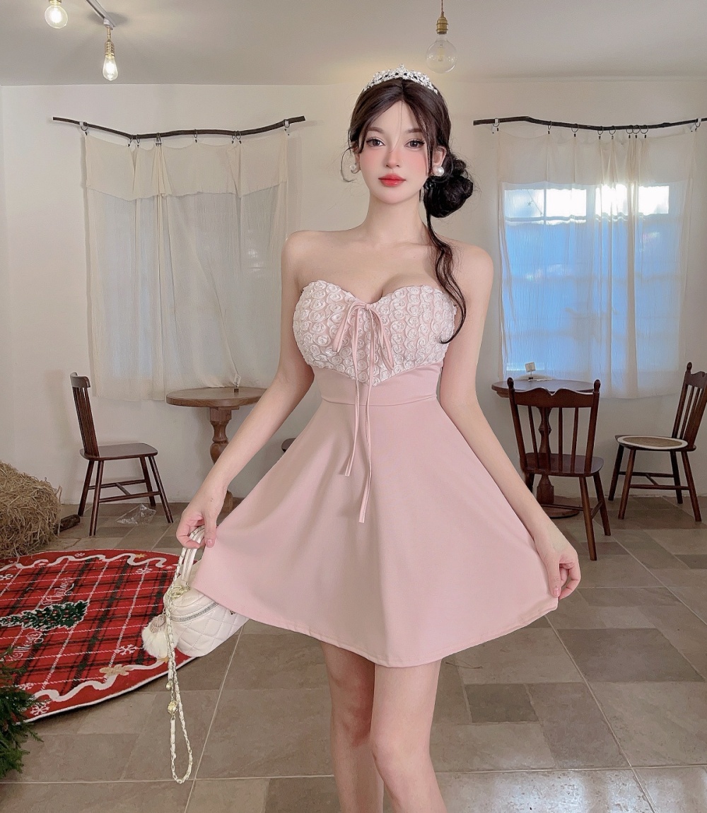 Short flowers big skirt bottoming sexy halter dress