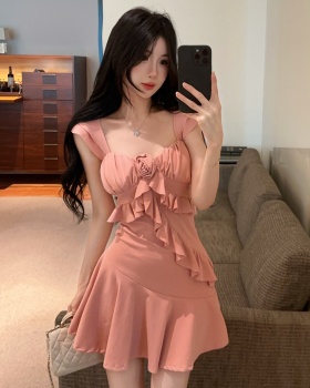 Rose summer irregular vacation strap dress for women