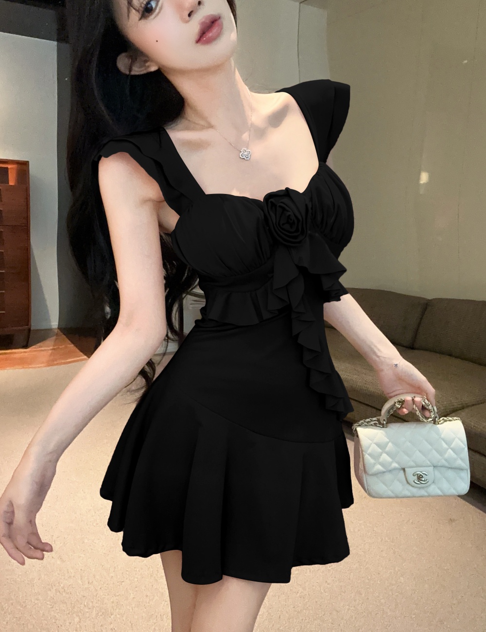 Rose summer irregular vacation strap dress for women