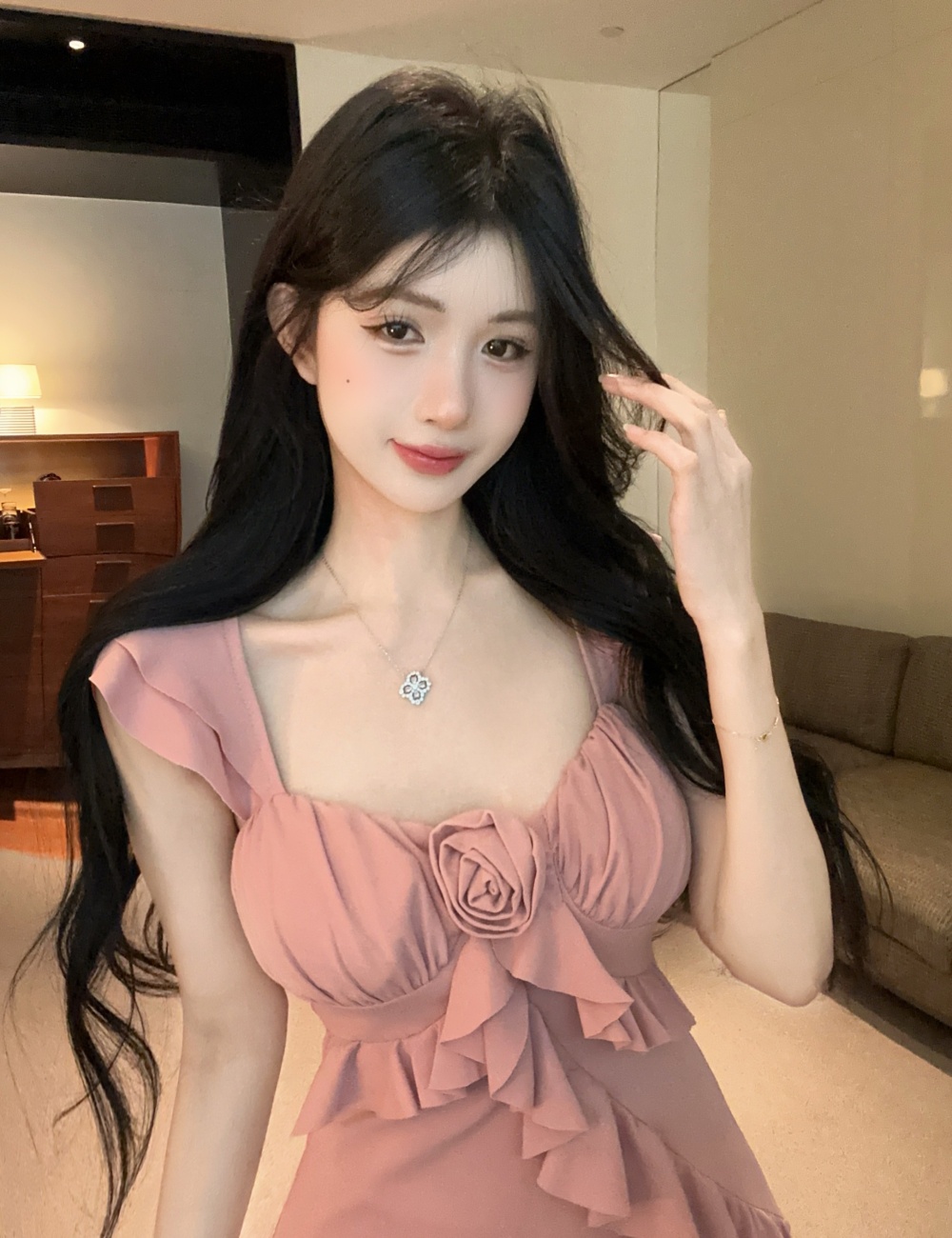 Rose summer irregular vacation strap dress for women