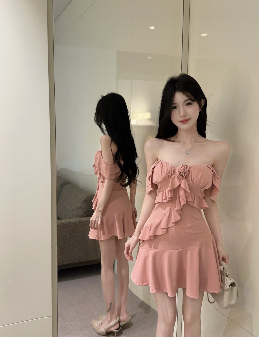 Rose summer irregular vacation strap dress for women