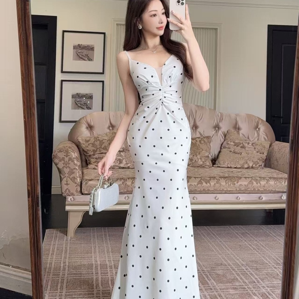 Polka dot coverlady elegant sleeveless sling dress