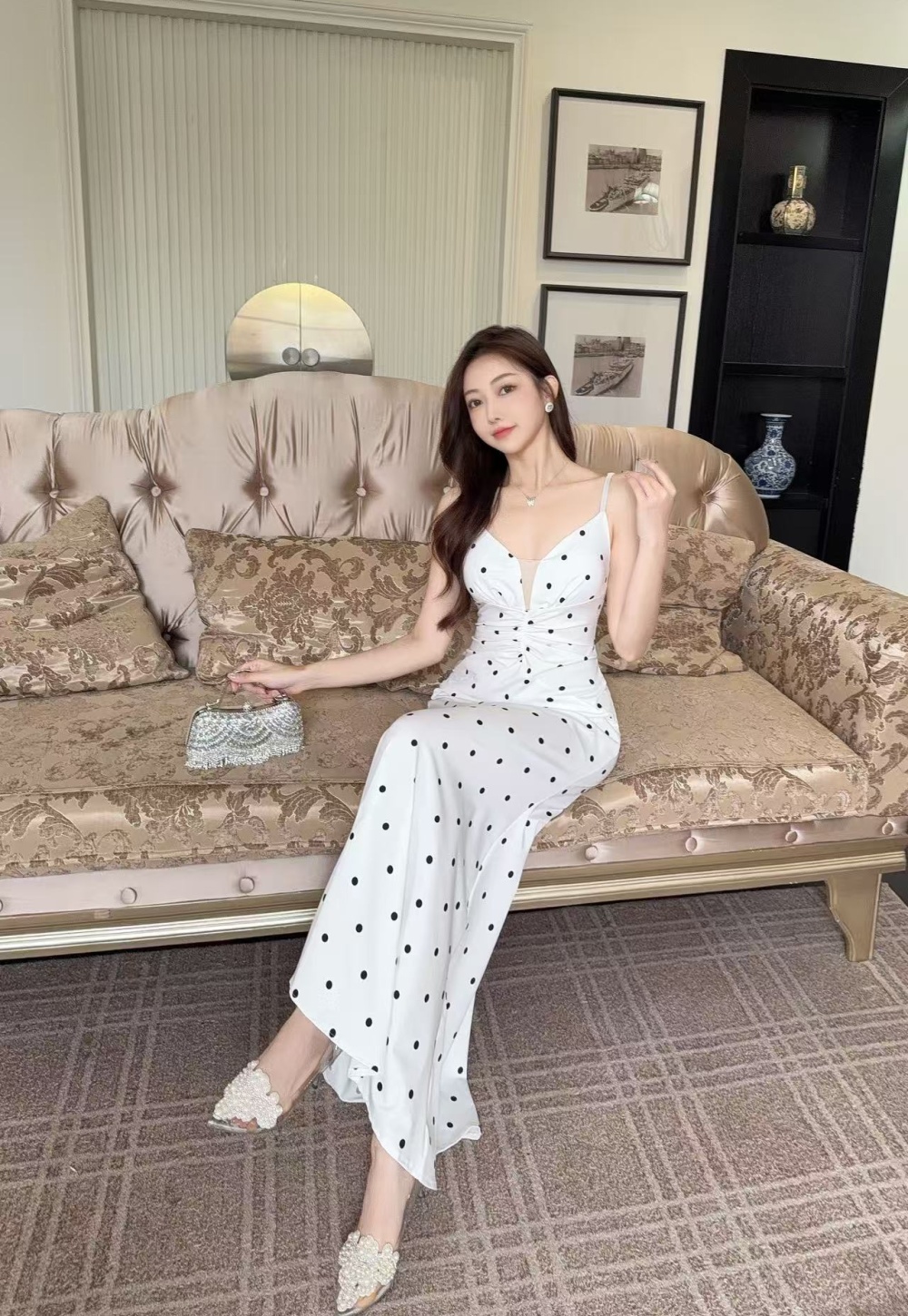 Polka dot coverlady elegant sleeveless sling dress