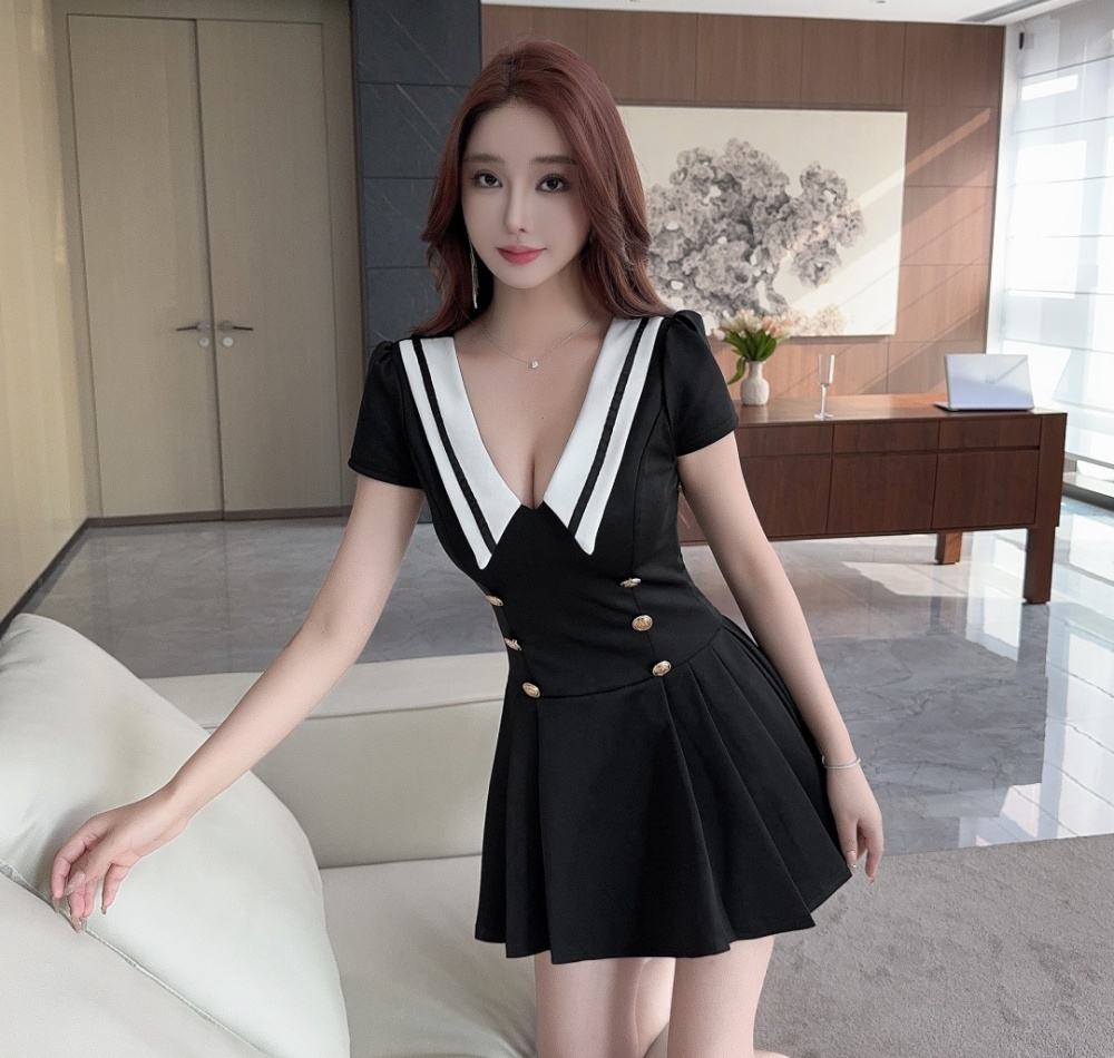Low-cut Woolen dress sexy work clothing