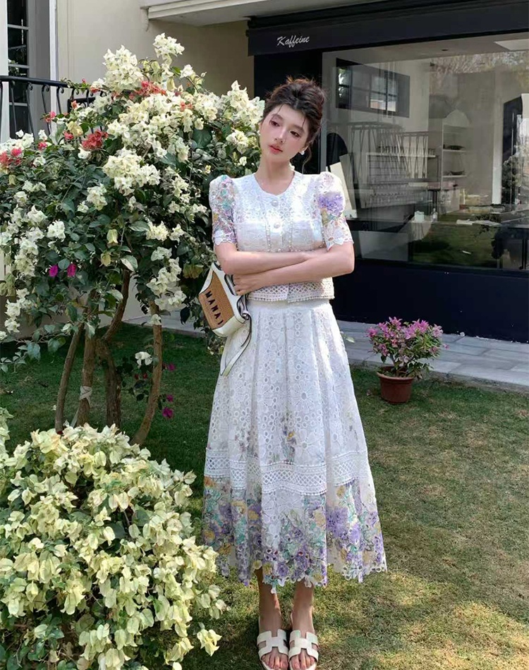 Fashion slim colors lace skirt 2pcs set