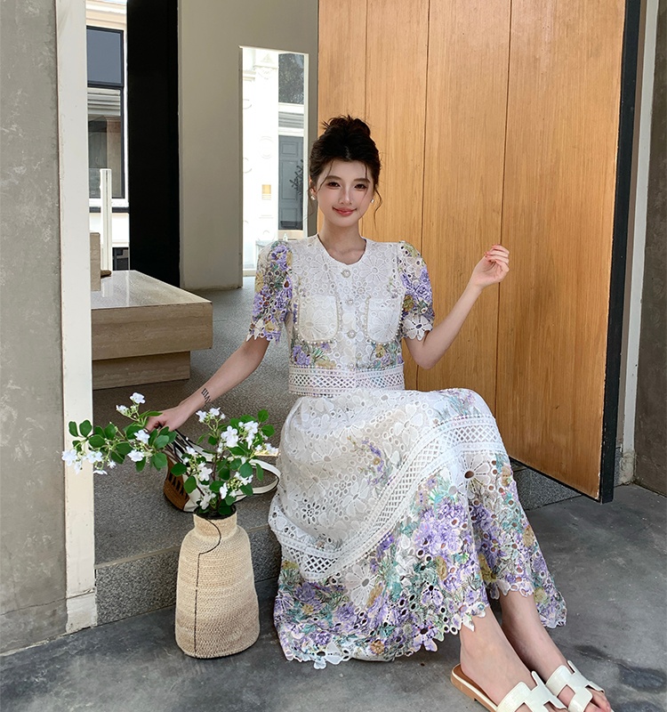 Fashion slim colors lace skirt 2pcs set