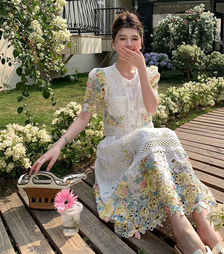 Fashion slim colors lace skirt 2pcs set