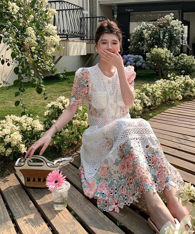 Fashion slim colors lace skirt 2pcs set