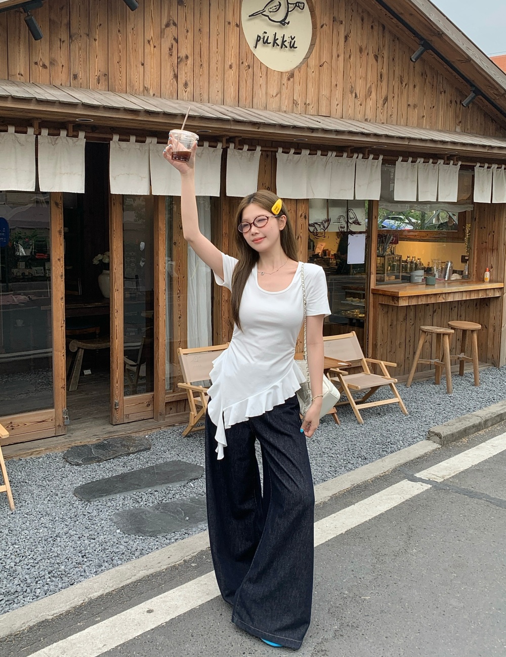 Summer large yard tops irregular lotus leaf edges hem T-shirt