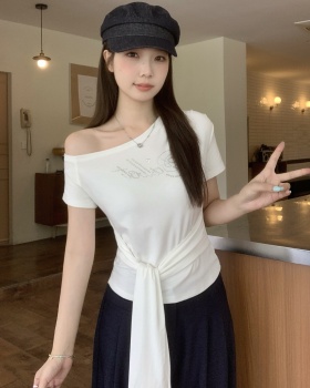 Spicegirl sloping shoulder T-shirt slim letters tops