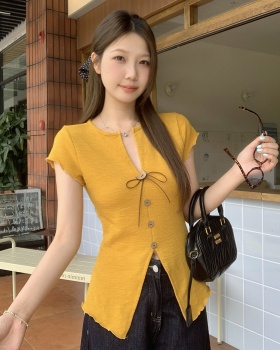 V-neck short sleeve niche tops Korean style fat T-shirt