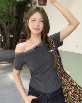 Slim lace summer tops short sleeve enticement T-shirt